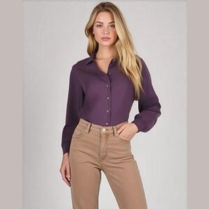 Vintage petite Elite Y2K pure silk plum purple blouse top long sleeve